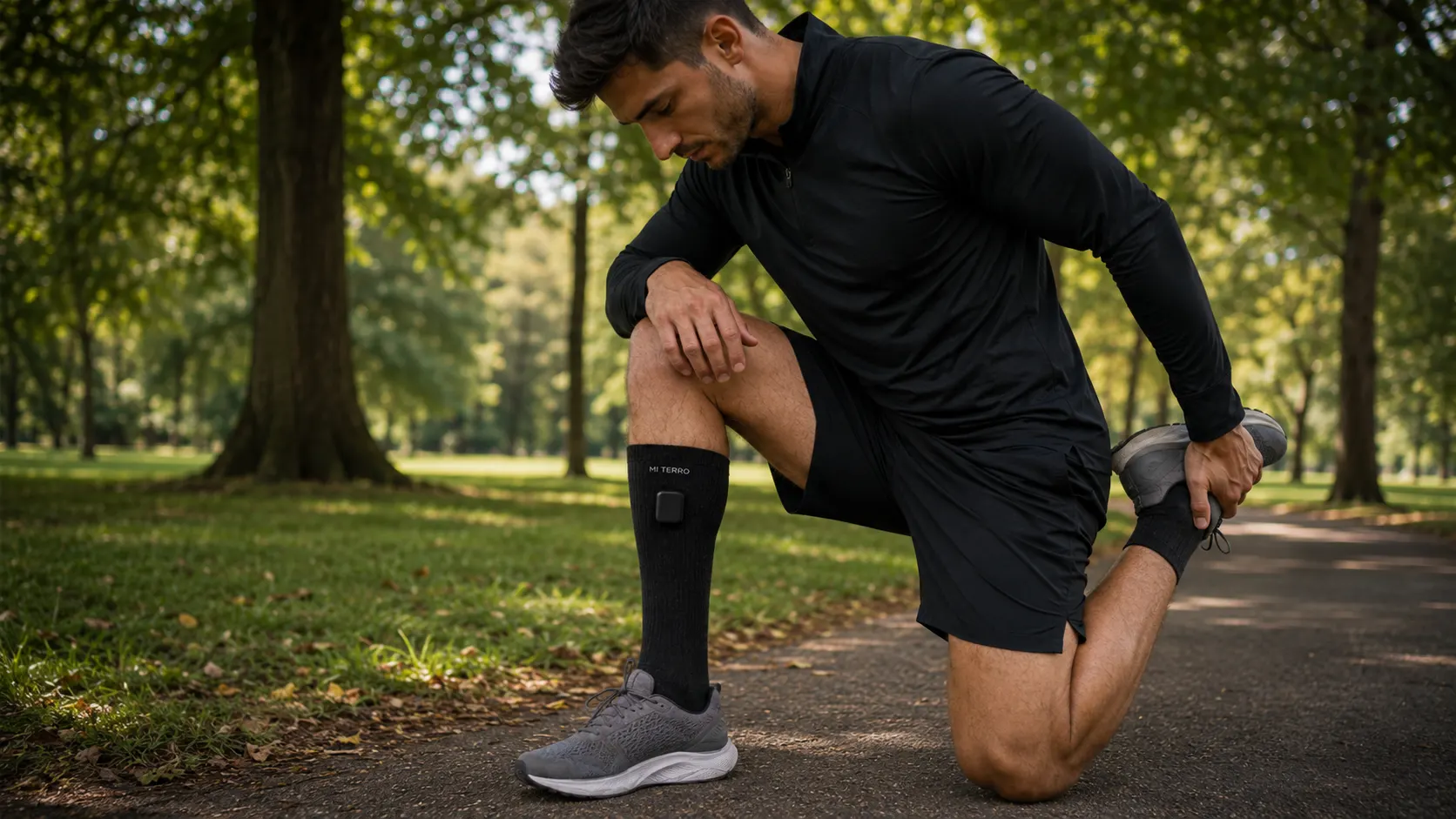 Runner stretching outdoors before activity