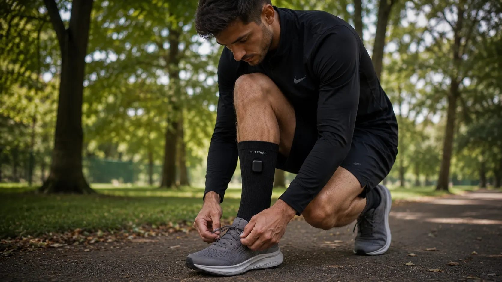 Runner preparing for training while wearing Mi Terro Smart Socks