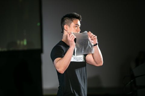 Mi Terro team member presenting a transparent bio-based flexible material